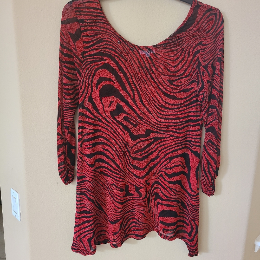 Black & Red Animal Print Silk Tunic